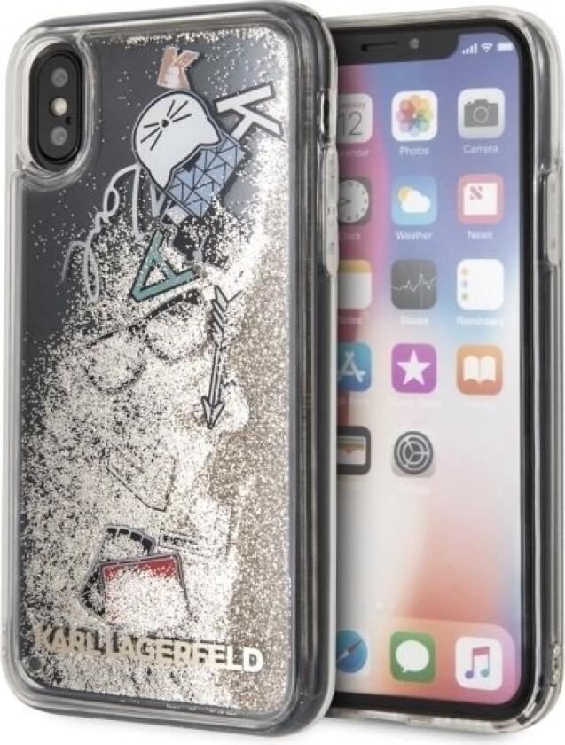 Klhcpxksicgo Iphone X/Xs Gold Hard Case Iconic Patterns Liquid Glitter