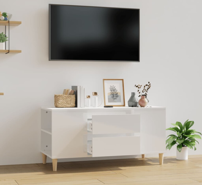 TV-benk høyglans hvit 102x44,5x50 cm konstruert tre