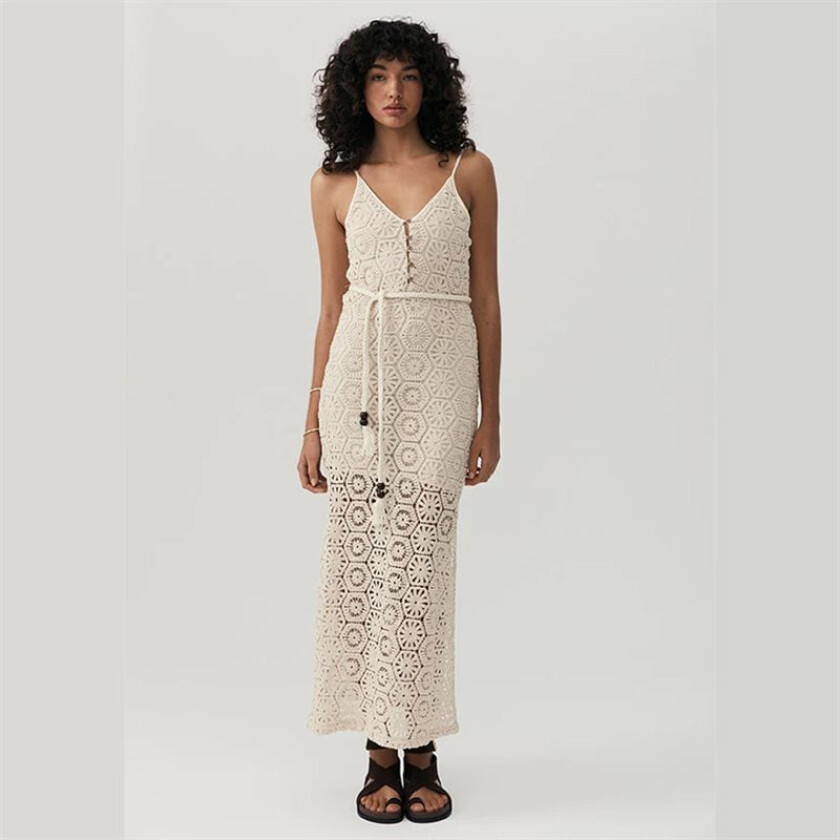 Talia Beach Lace Midi Dress - Ivory Hvit S