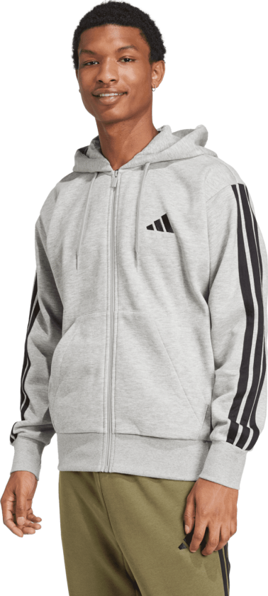 adidas Essential Fleece 3-Stripes Full Zip, hettejakke, herre Mgreyh/Black