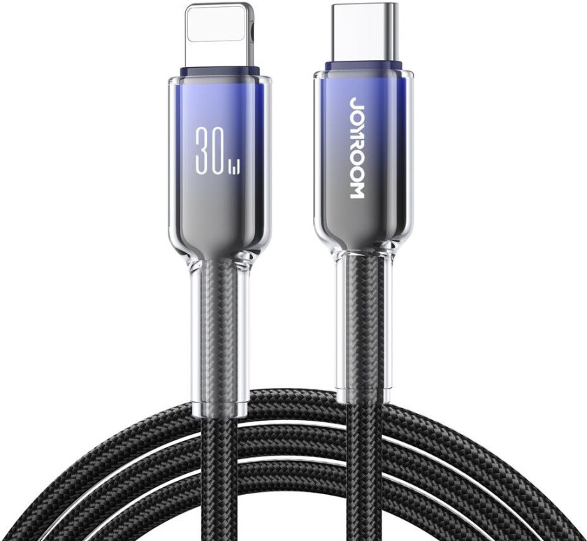 USB-C til Lightning-kabel hurtiglading 30W, 1,2m - svart/lilla