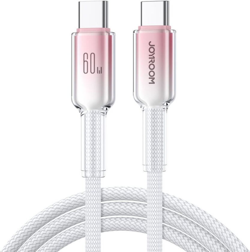 USB-C til USB-C-kabel Hurtiglading 60W, 1,2m - hvit/rosa