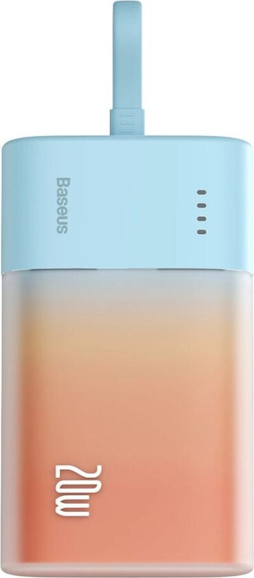 Powerbank 5200mAh 20W med innebygd Lightning-kabel - Blå/oransje