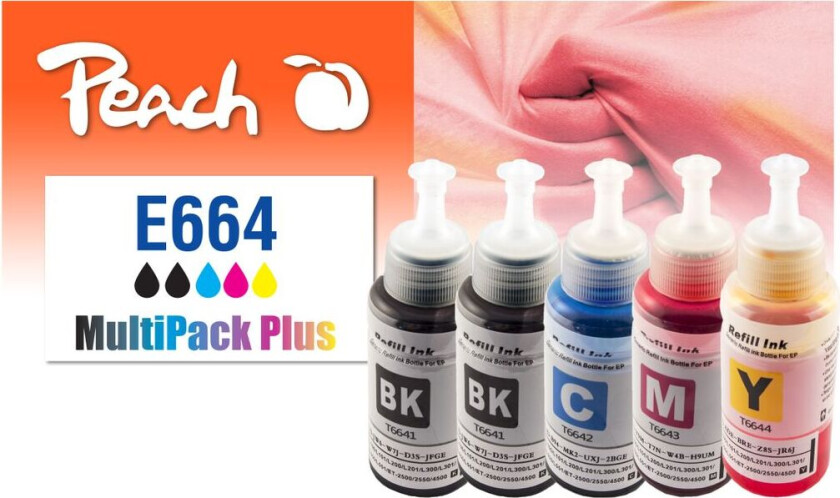Kompatibel med Epson CISS T664 Refill blekkflaskepigment multipakke Plus, 5-pakning