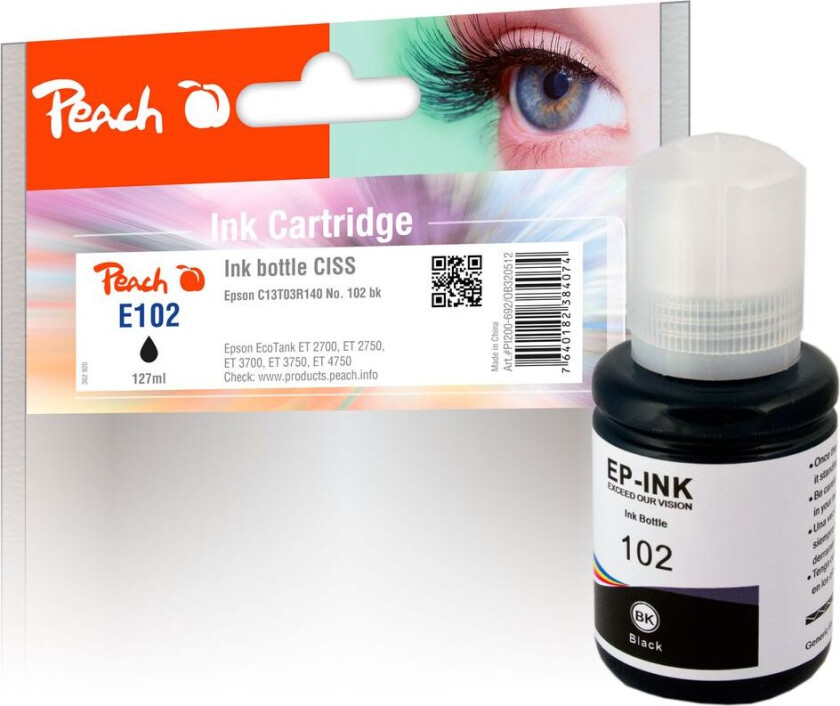 Kompatibel med Epson CISS 102 Blekkflaske Svart pigment T03R140 127ml