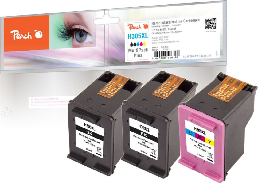 Kompatibel med HP No. 305XL blekkpatron multipakke Plus, 2x Svart 6,5 ml / 1x farge 8,1 ml