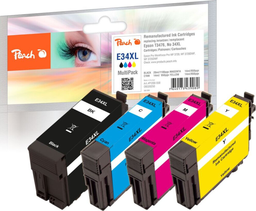 Kompatibel med Epson No. 34XL blekkpatron multipakke T3476, 4-pakning