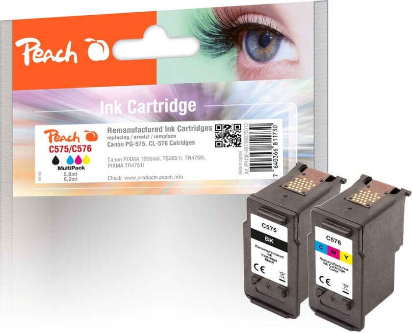 Kompatibel med Canon PG-575/CL-576 blekkpatron multipakke, 1x Svart 5,6 ml, 1x farge 6,2 ml