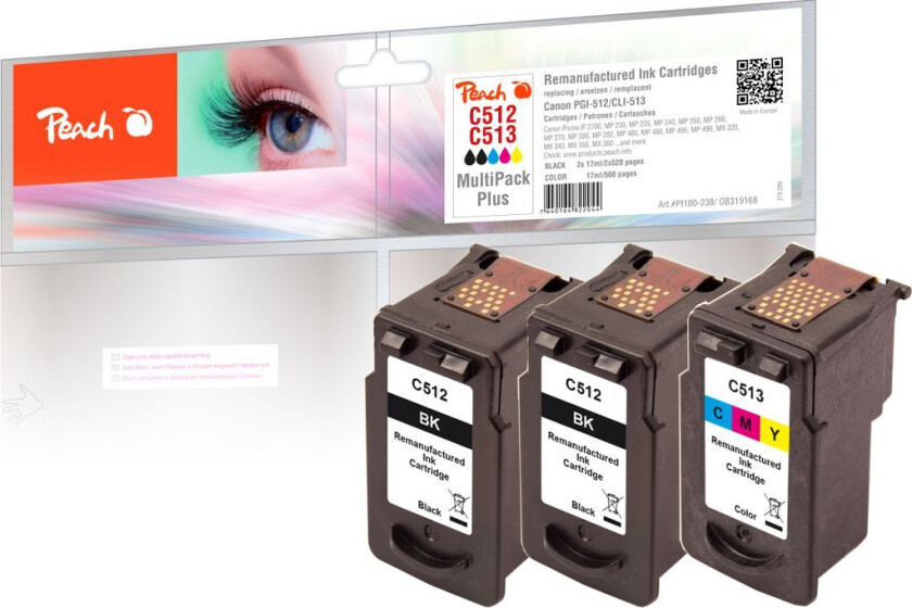 Kompatibel med Canon PG-512/CL-513 blekkpatron Multi-Plus, 2x Svart 17ml / 1x farge 13ml