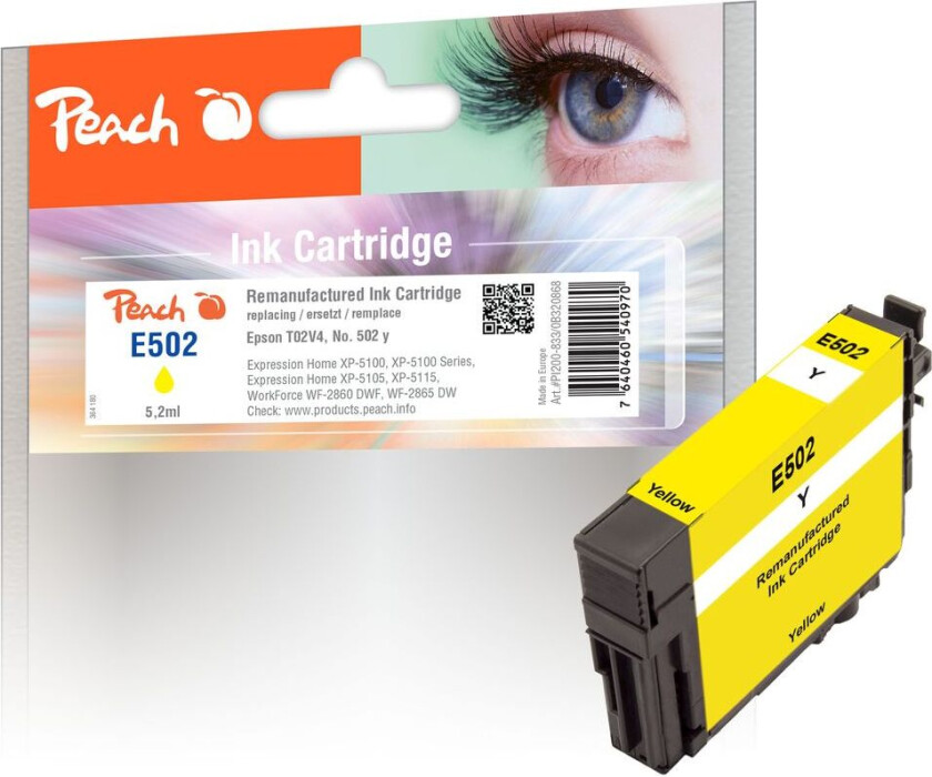Kompatibel med Epson No. 502 Blekkpatron Gul T02V4 5,2ml