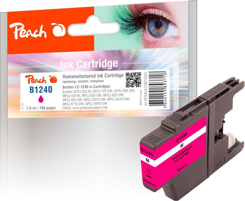 Kompatibel med Brother LC-1240 Blekkpatron Magenta 7,6ml