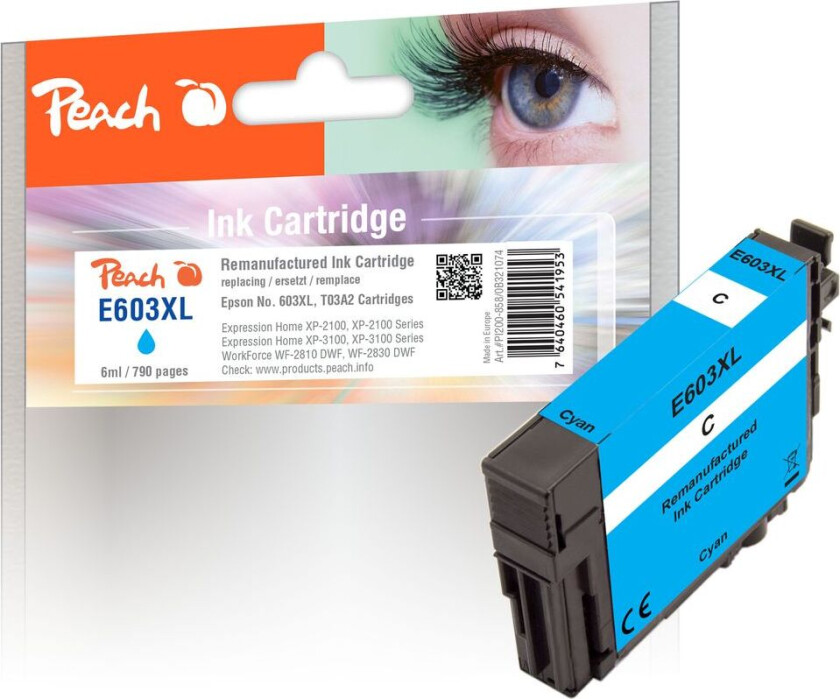 Kompatibel med Epson No. 603XL Blekkpatron Cyan T03A2 6ml