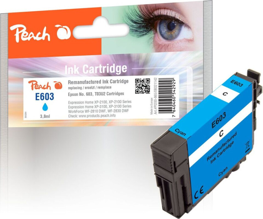 Kompatibel med Epson No. 603 Blekkpatron Cyan T03U2 3,8ml