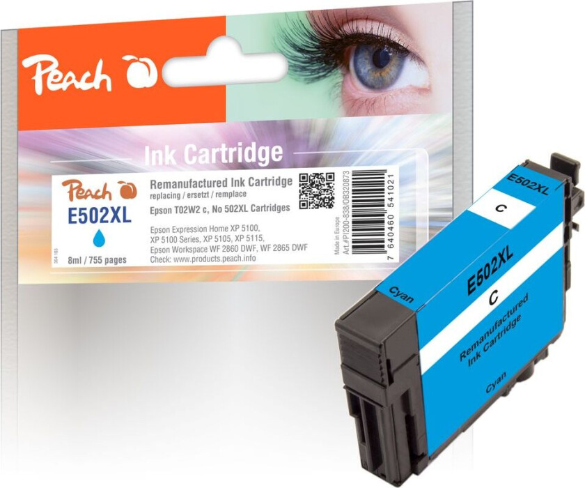Kompatibel med Epson No. 502XL Blekkpatron Cyan T02W2 8ml