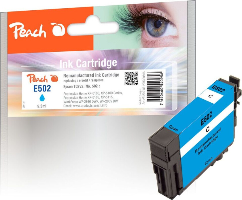 Kompatibel med Epson No. 502 Blekkpatron Cyan T02V2 5,2ml