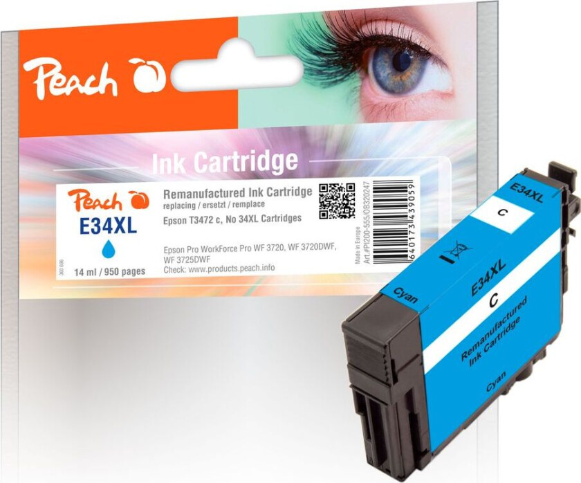 Kompatibel med Epson No. 34XL Blekkpatron Cyan T3472 14ml