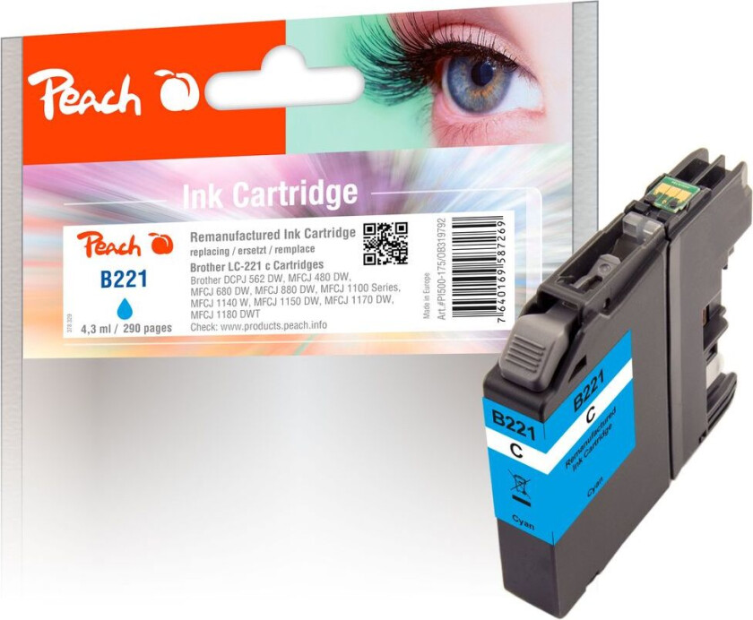 Kompatibel med Brother LC-221C Blekkpatron Cyan 4,3ml