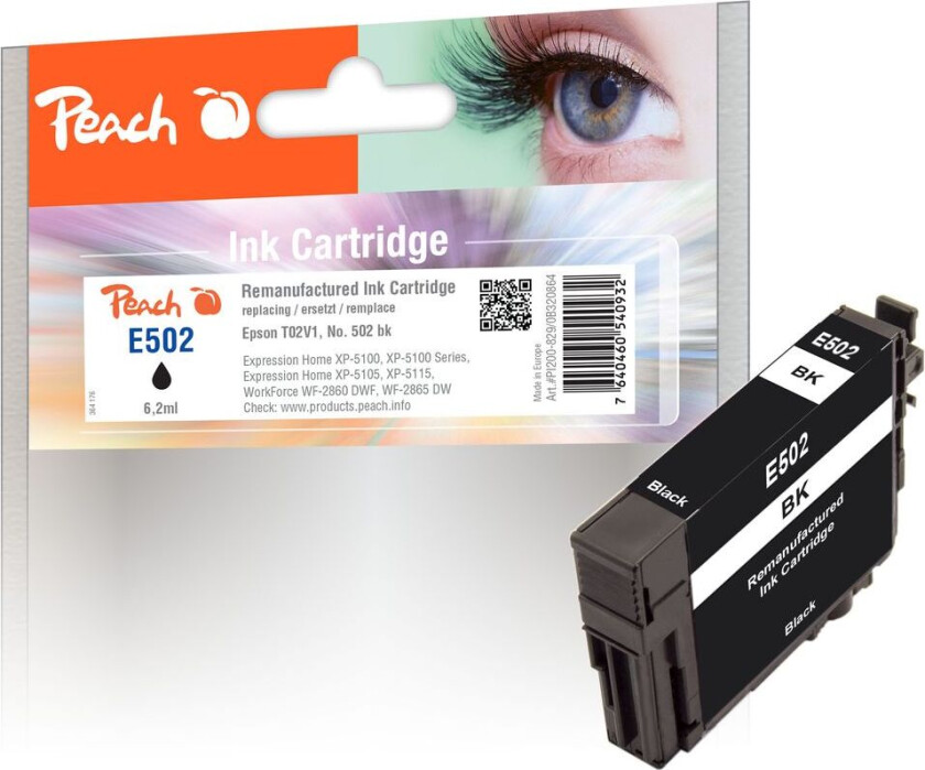 Kompatibel med Epson No. 502 Blekkpatron Svart T02V1 6,2ml