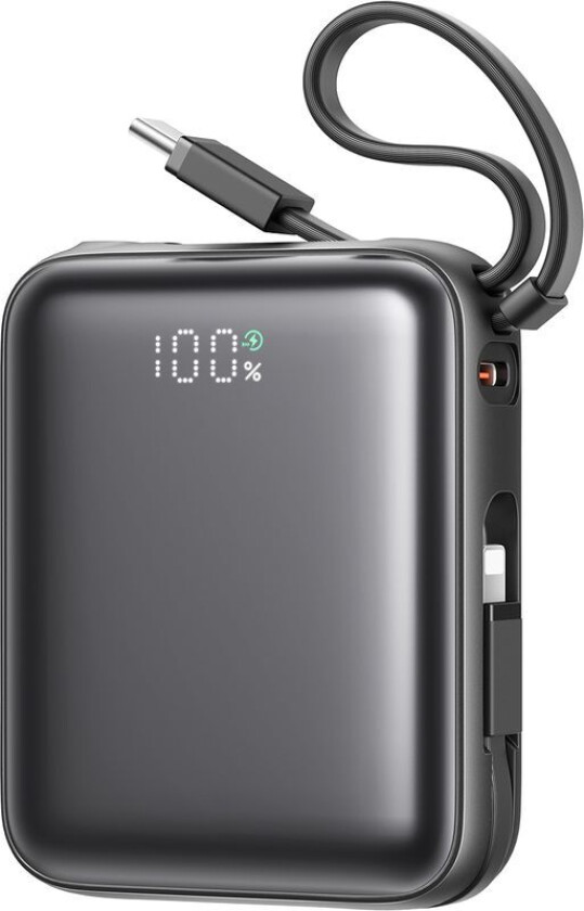 22,5W hurtigladende Power Bank 10000mAh med doble kabler - svart