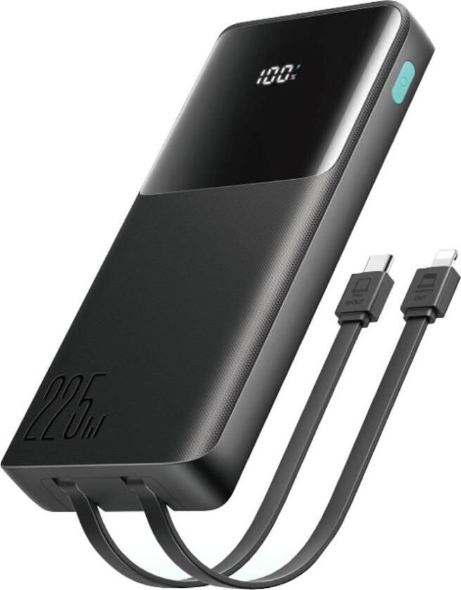 Hurtiglading Power Bank 10000mAh 22,5W med doble kabler - svart