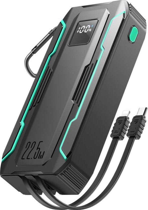 Powerbank 20000mAh 22,5W med innebygd USB-C+Lightning-kabel