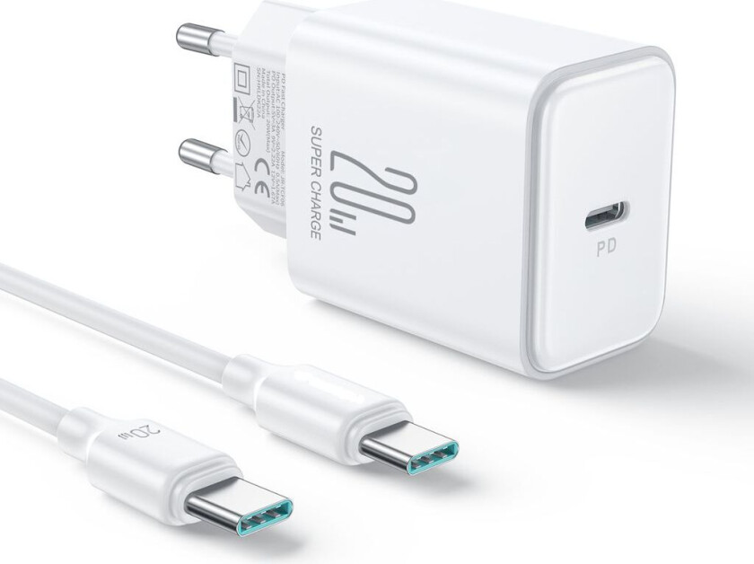 20W hurtiglader PD + 60W USB-C-kabel, 1m - Hvit