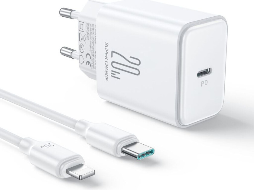 20W hurtiglader PD + 20W USB-C til Lightning-kabel, 1m - Hvit