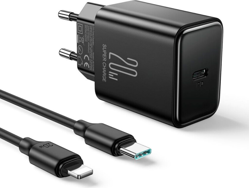 20W hurtiglader PD + 20W USB-C til Lightning-kabel, 1m - Svart