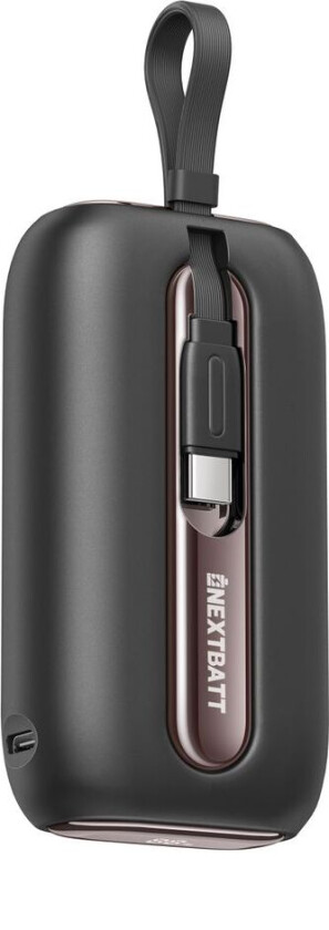 Mini Powerbank med hurtiglading 10000mAh 22,5W med doble kabler - svart