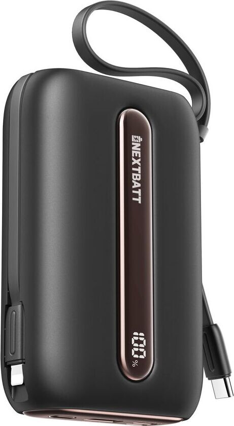 Mini Powerbank med hurtiglading 20000mAh 22,5W med doble kabler - svart