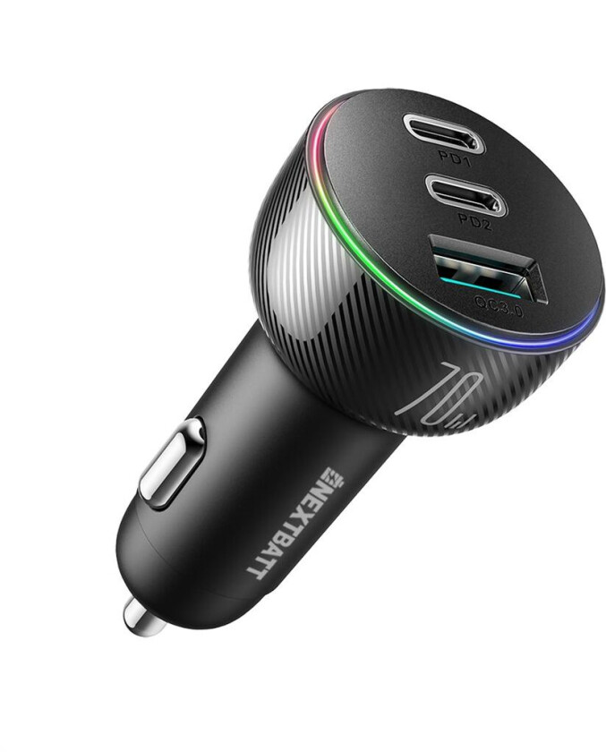 LED Billader 70W PD, USB-A / 2x USB-C - Sort