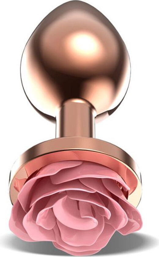 Rosegold Metal Anal Plug With Pink Rose Medium