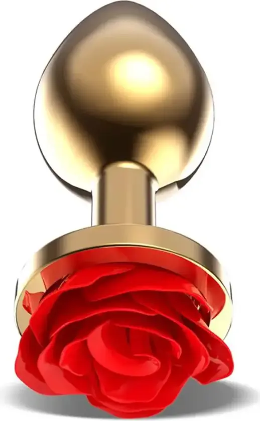 Golden Metal Anal Plug With Red Rose Medium