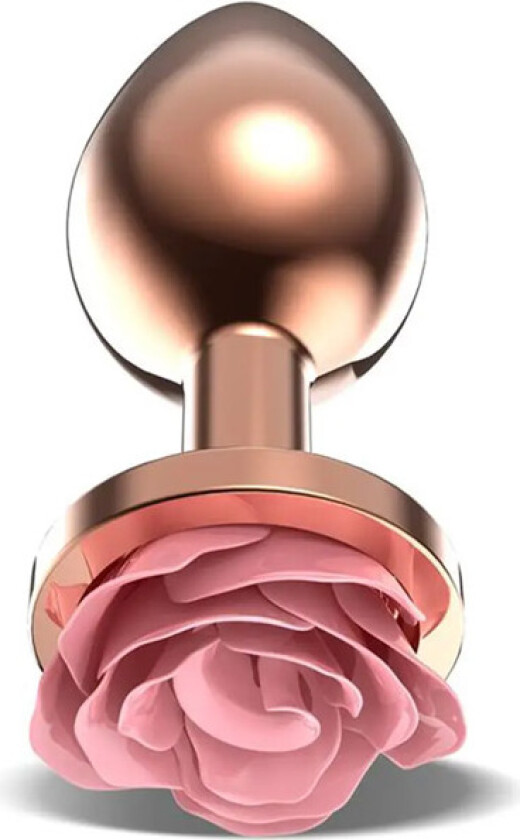 Rosegold Metal Anal Plug With Pink Rose Small