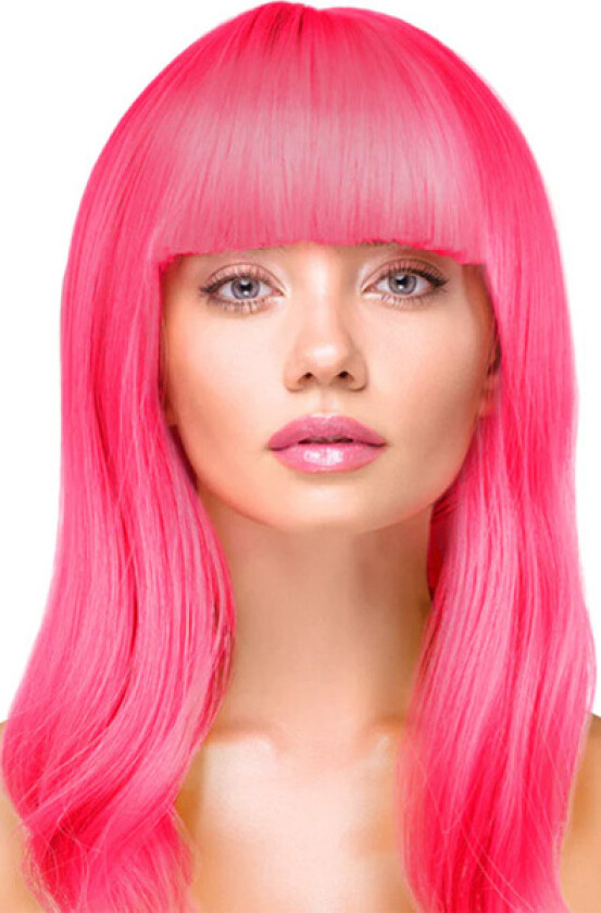 Party Wig Long Straight Hair Neon Pink