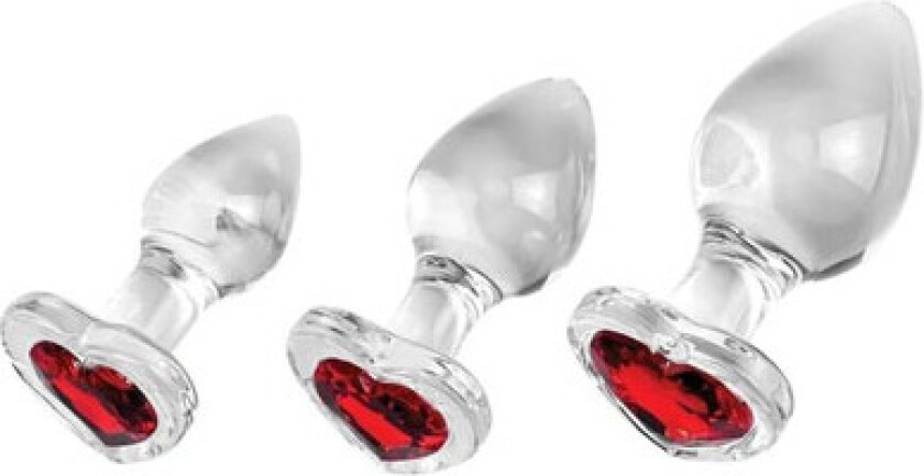 Adam & Eve Red Heart Gem Glass Plug Set