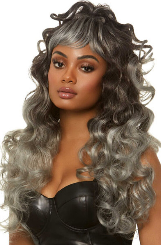 Long Curly Wispy Bang Wig Grey