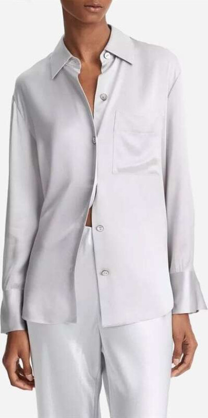 Silk Relaxed Chest-Pocket Blouse - Silverstone Grå M