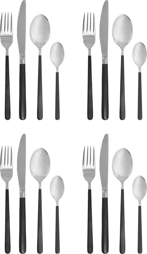 Ox bestikksett 16 deler, svart/sølv