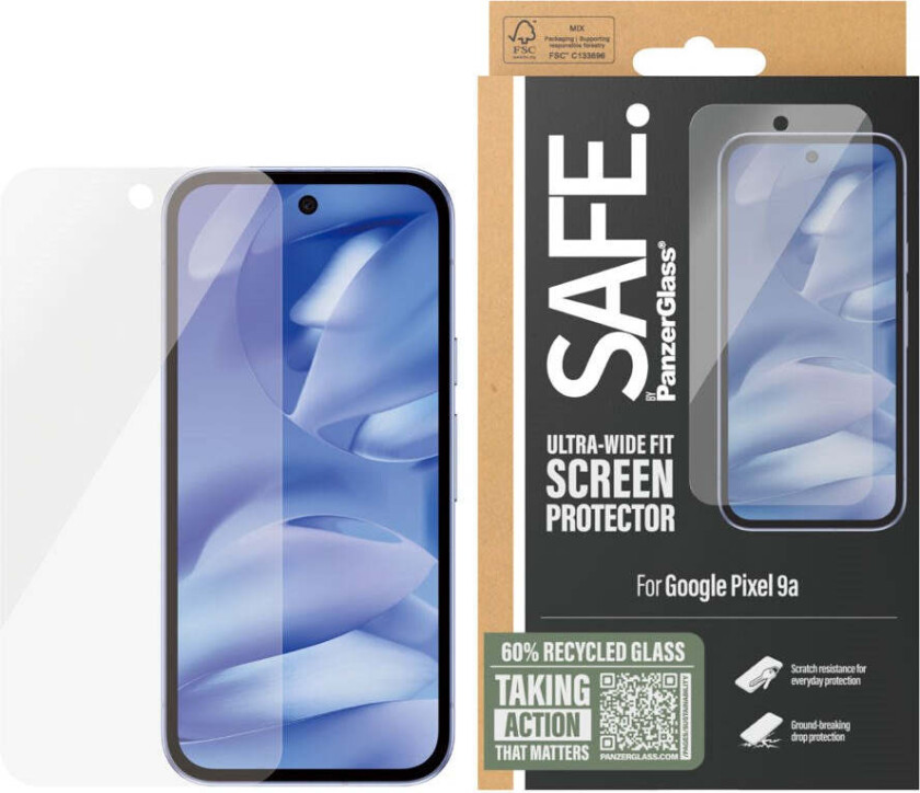 SAFE by PanzerGlass Google Pixel 9a Ultra-Wide Fit Skjermbeskyttelsesglass - Gjennomsiktig