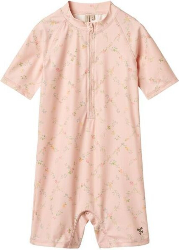 Cas UV-drakt til baby, checked flowers