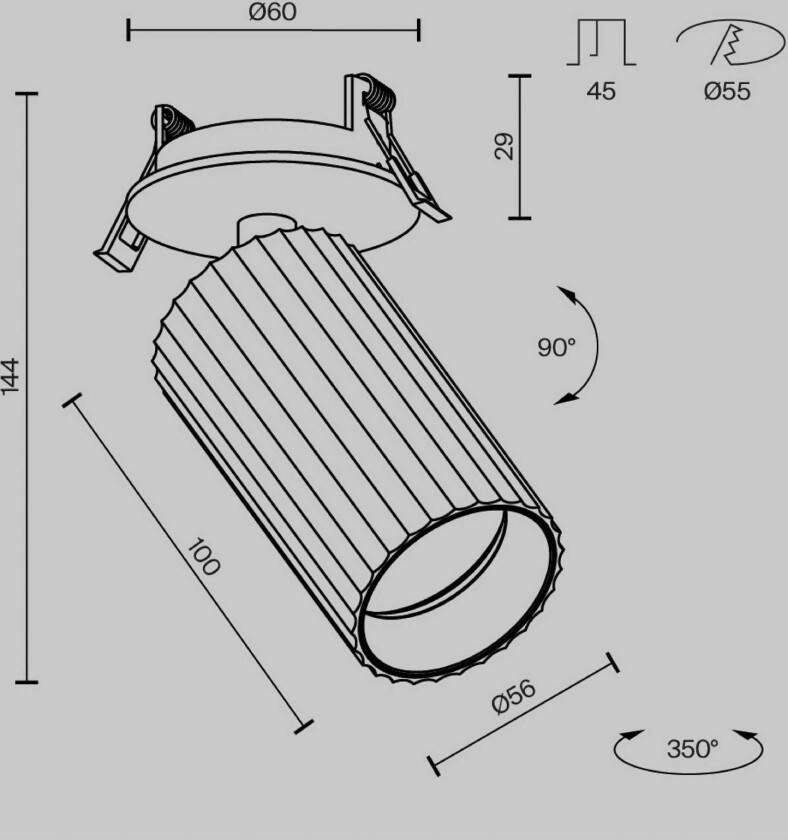 Calipso innbyggingslampe, hvit, svingbar, GU10