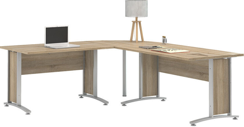 Prisme skrivebord A eik struktur dekor og sølvgrå stål.