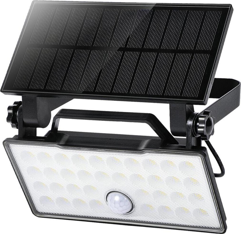 Solar portabel vegglampe 10W 3000 Kelvin IP65 utendørs med solcelle og sensor - Svart
