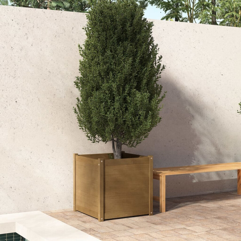 Blomsterkasse honningbrun 60x60x60 cm heltre furu