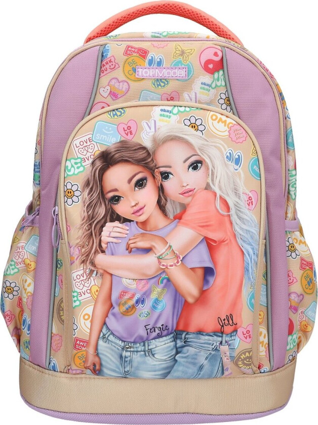 Skolesekk GIRL POWER - Beige, Lilac, and Coral