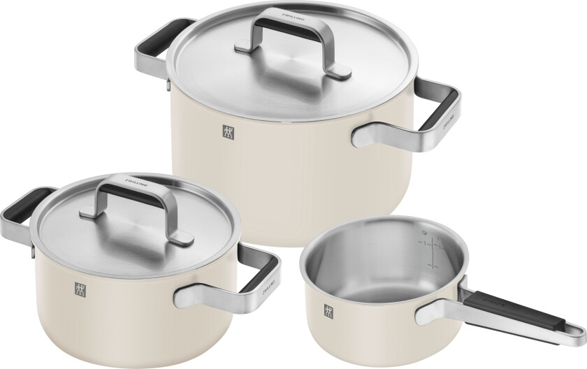 Pure Pots and pans set - Elfenben-Hvid - 3-pcs, 18/10 stainless steel