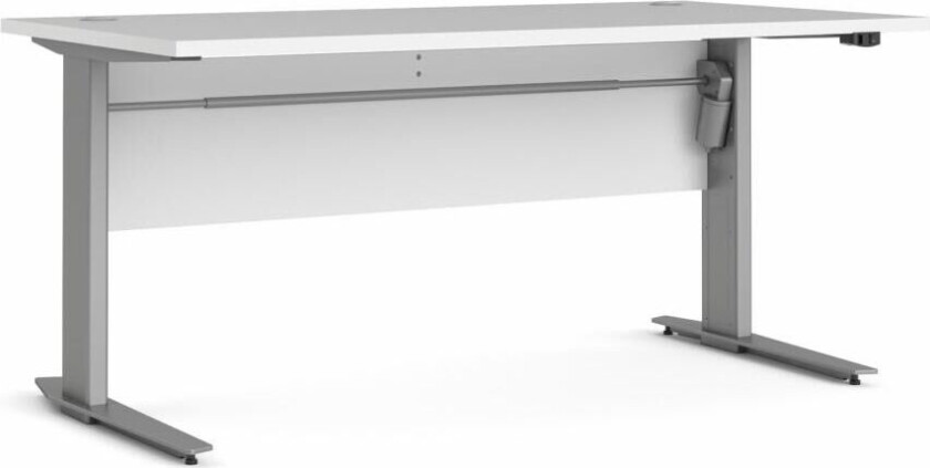 Prisme skrivebord A elektronisk heve/senke hvit og sølvgrå stål.