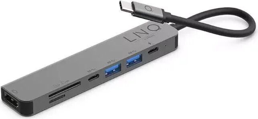 LINQ 7in1 USB-C Multiport Hub - HDMI / USB-C PD / USB-A / SD&TF Kortleser - Space Grey