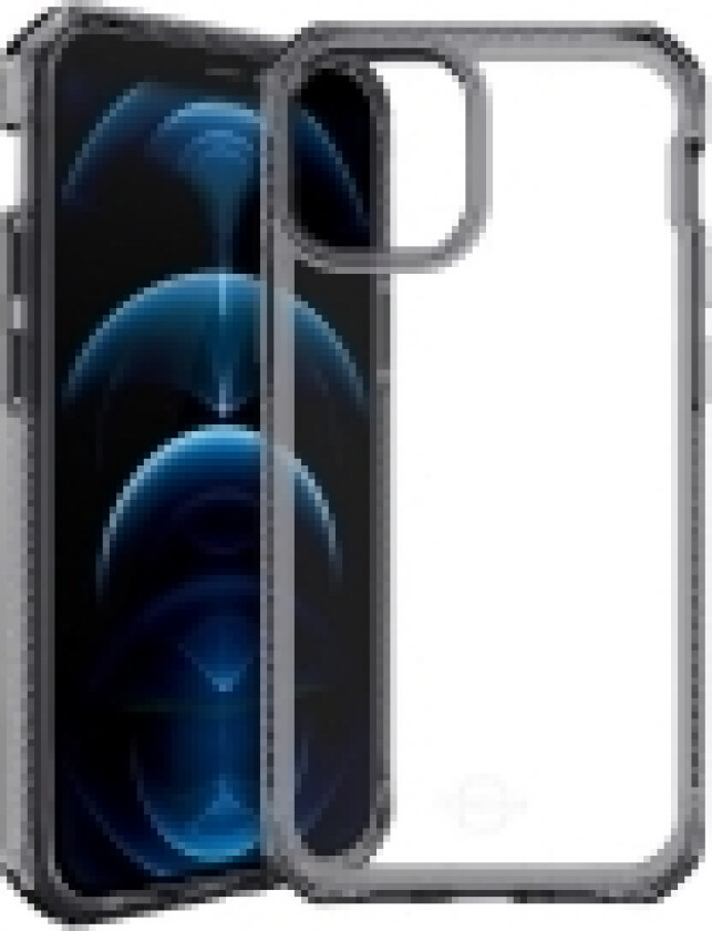 ITSKINS HYBRID // CLEAR - Baksidedeksel for mobiltelefon - termoplast-polyuretan (TPU), optical-grade polycarbonate - svart, gjennomsiktig - for Apple iPhone 12 Pro Max
